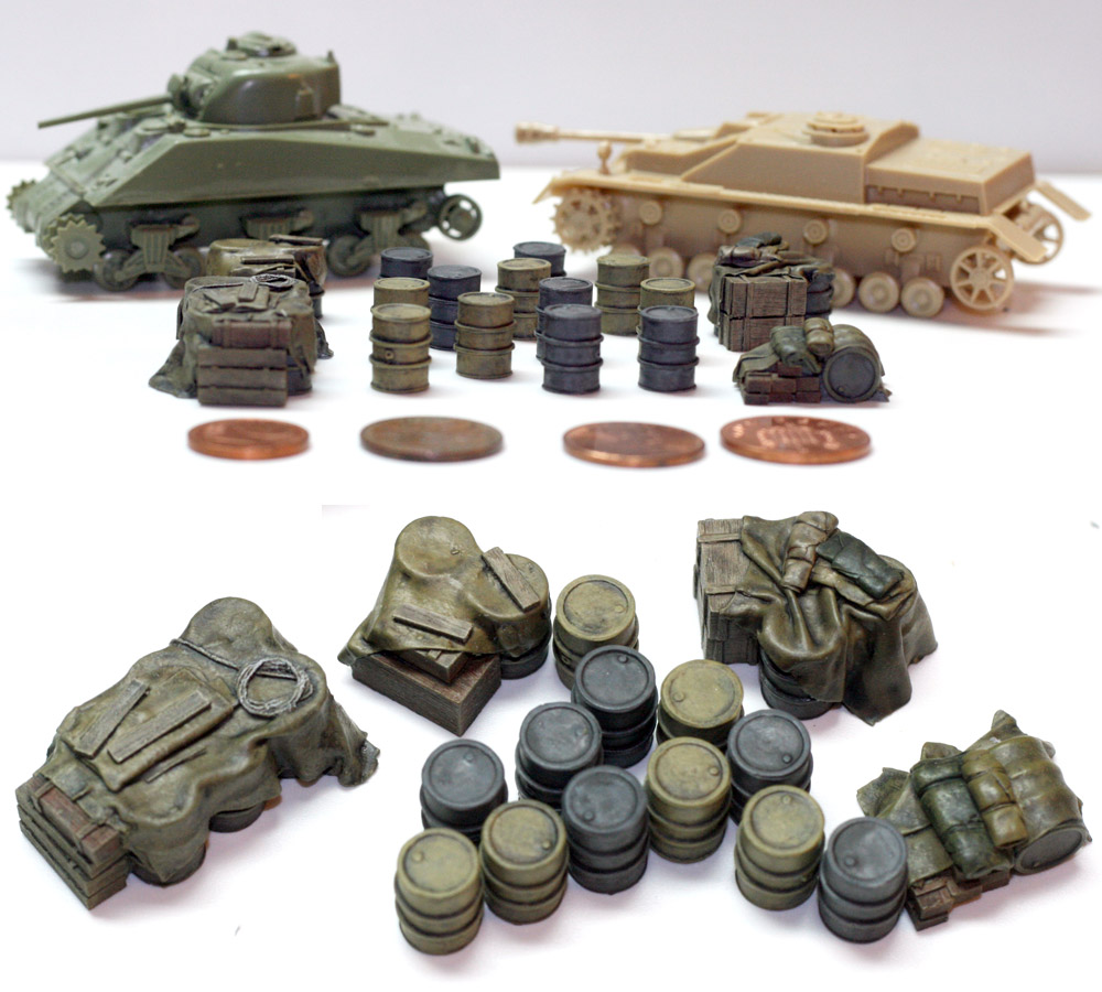 20mm 1/72 1/76 Vehicle stowage bulk pack of 35 pieces Tarps and bedrolls 
